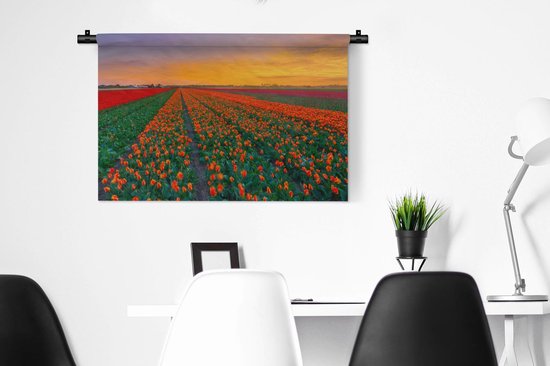 Tapisserie murale Paysages Pays- Nederland - Champs de tulipes en Holland méridionale Tapisserie murale coton 90x60 cm - Tapisserie murale avec photo