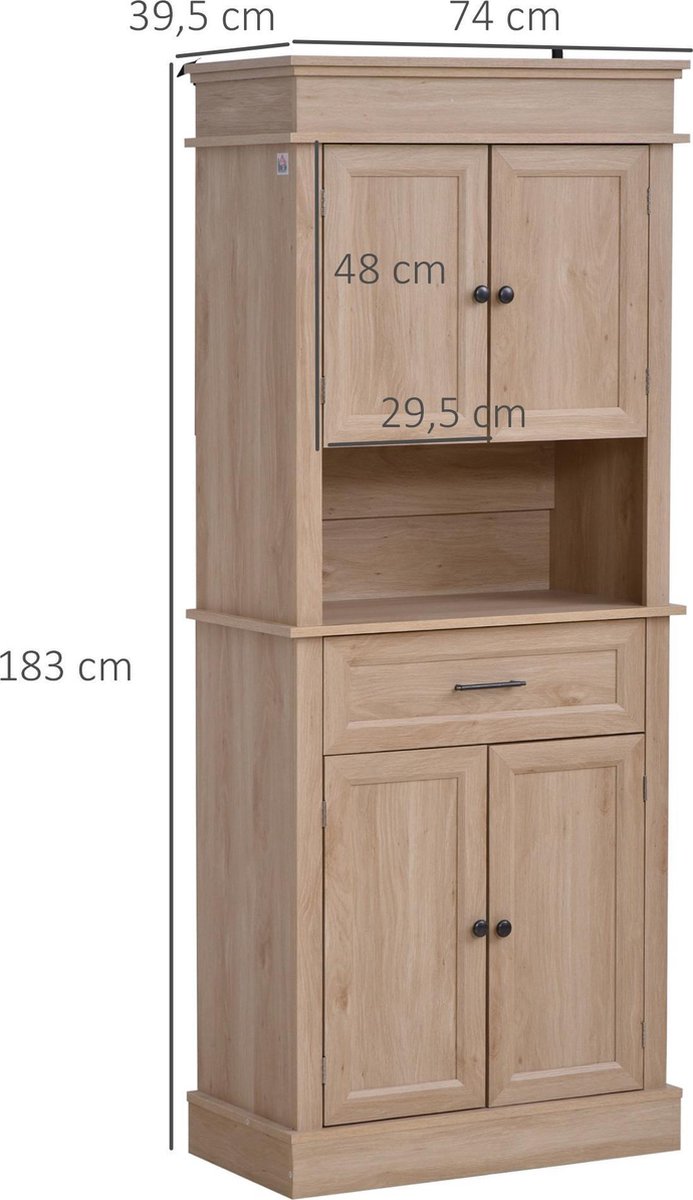 GOPLUS Dressoir keuken, opbergkast met open vakken, servieskast met glazen deuren, buffetkast, keukenkast, hout voor eetkamer en woonkamer GOPLUS Dressoir keuken, opbergkast met open vakken, servieskast met glazen deuren, buffetkast, keukenkast, hout voor eetkamer en woonkamer