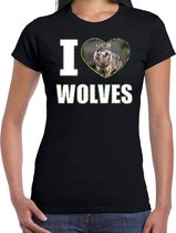 I love wolves t-shirt met dieren foto van een wolf zwart voor dames - cadeau shirt wolven liefhebber XS