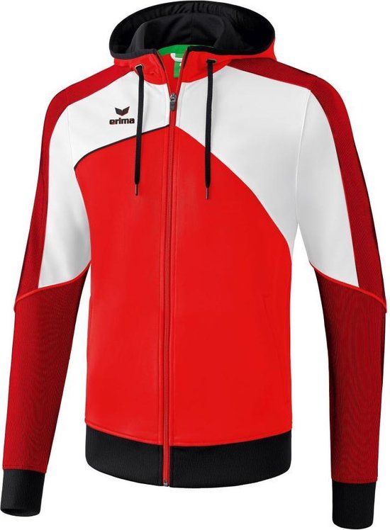 Erima Premium One 2.0 Trainingsjack met Capuchon Kind Rood-Wit-Zwart Maat 152