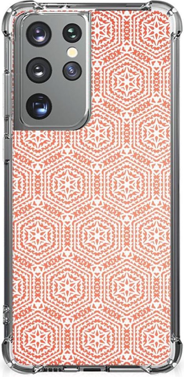 Samsung Galaxy S21 Ultra Doorzichtige Silicone Hoesje Pattern Orange