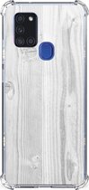 Telefoonhoesje  Samsung Galaxy A21s Smartphone hoesje met transparante rand Wit Hout