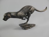 Metalen beeld - Rennende Luipaard - Brons look - 13 cm hoog