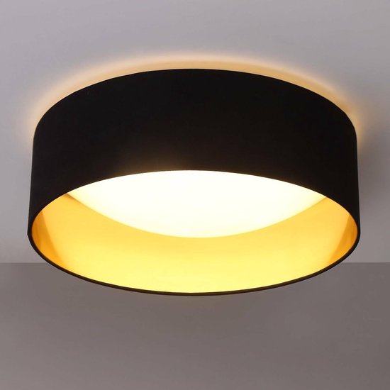Lindby - plafondlamp - 1licht - stof, kunststof, metaal - H: 14 cm - zwart, goud, wit - Inclusief lichtbron