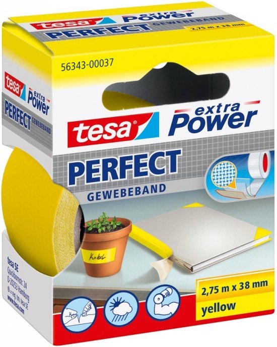 tesa PERFECT 56343-00037-03 Textieltape tesa extra Power Geel (l x b) 2.75 m x 38 mm 1 stuk(s) - Tesa