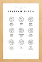 JUNIQE - Poster in houten lijst Pizzasoorten -40x60 /Wit & Zwart