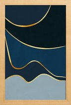 JUNIQE - Poster met houten lijst Waves gouden -13x18 /Blauw & Goud