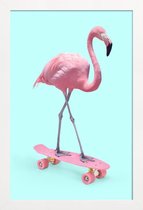 JUNIQE - Poster in houten lijst Skate Flamingo -20x30 /Blauw & Roze