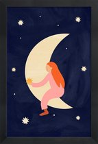 JUNIQE - Poster in houten lijst Lullaby Moon -30x45 /Ivoor & Zwart