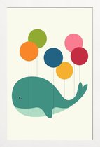 JUNIQE - Poster met houten lijst Schattige walvis en ballon