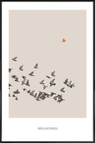 JUNIQE - Poster in kunststof lijst Bird And Birds -40x60 /Bruin &