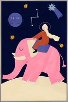 JUNIQE - Poster met kunststof lijst Elephant Ride -40x60 /Blauw & Roze