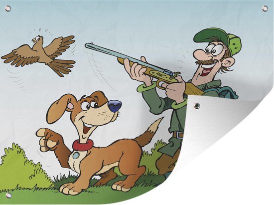 Une illustration de bande dessinée d'un chasseur avec son chien de chasse  affiche de... | bol
