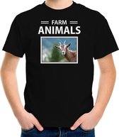 Dieren foto t-shirt Geit - zwart - kinderen - farm animals - cadeau shirt Geiten liefhebber S (122-128)