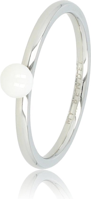 *My Bendel - Aanschuifring - zilverkleurig - wit - Dames ring zilverkleurig met 4 mm wit bolletje - Met luxe cadeauverpakking