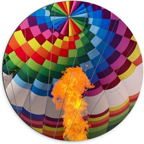Dibond Wandcirkel - Binnenkant van Gekleurde Luchtballon - 70x70cm Foto op Aluminium Wandcirkel (met ophangsysteem)