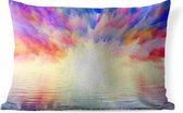 Buitenkussens - Tuin - Schilderij van kleurrijke lucht boven het water - 60x40 cm