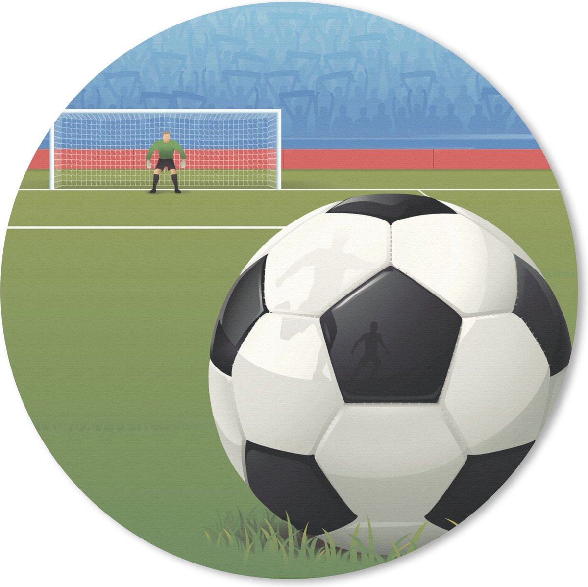Muismat Voetbal illustratie - Een illustratie van een voetbal op het veld in het stadion Muismat rond - 30x30 cm - Muismat met foto