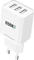 Eisenz EZ611 - 3 poorten oplader 3.1A Smart Fast Charge stekker / lader met iPhone kabel