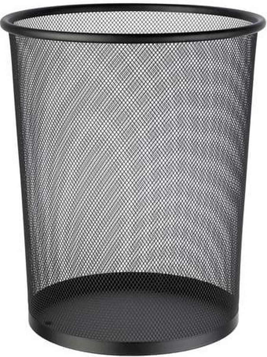 Alco Papierbak - metaal - zwart - geperforeerd metaal - taps-toelopend rond model - inhoud 15 liter - afmeting hoogte 35cm diameter 29 - 5 cm.