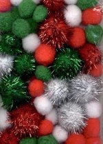 Mix PomPom Set kerstkleuren inclusief glitter 50 Stuks 2. 2.5. 3.5 centimeter
