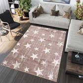 Tapiso Sari Vloerkleed Woonkamer Slaapkamer Laagpolig Beige Sterren Modern Design Interieur Sfeervol Hoogwaardig Tapijt Maat - 120 x 170 cm