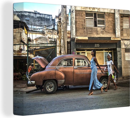 Canvas Schilderij Oldtimer - Cadillac - Oude auto - Klassieke auto in Cuba - 40x30 cm - Wanddecoratie
