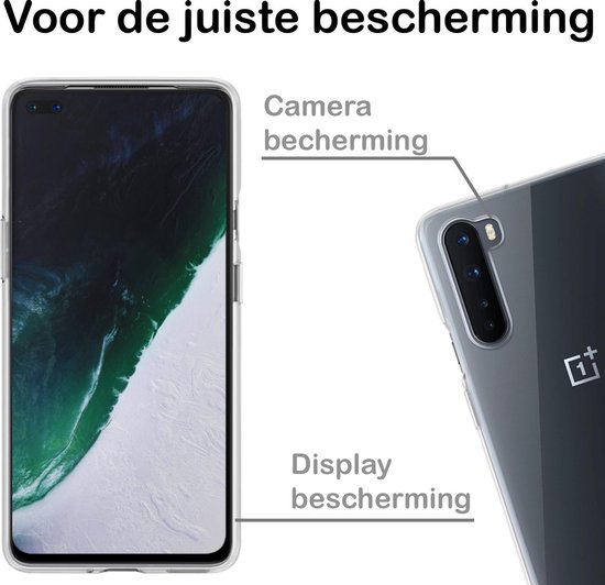 Transparante OnePlus Nord hoes met camera- en displaybescherming.