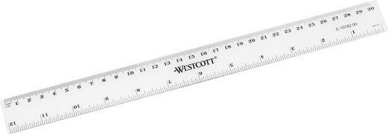 Liniaal Westcott 30cm kunststof cm/inch verdeling