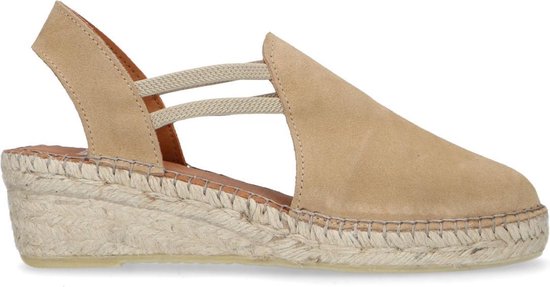 Manfield - Dames - Beige suède sandalen met sleehak - Maat 40 | bol.com