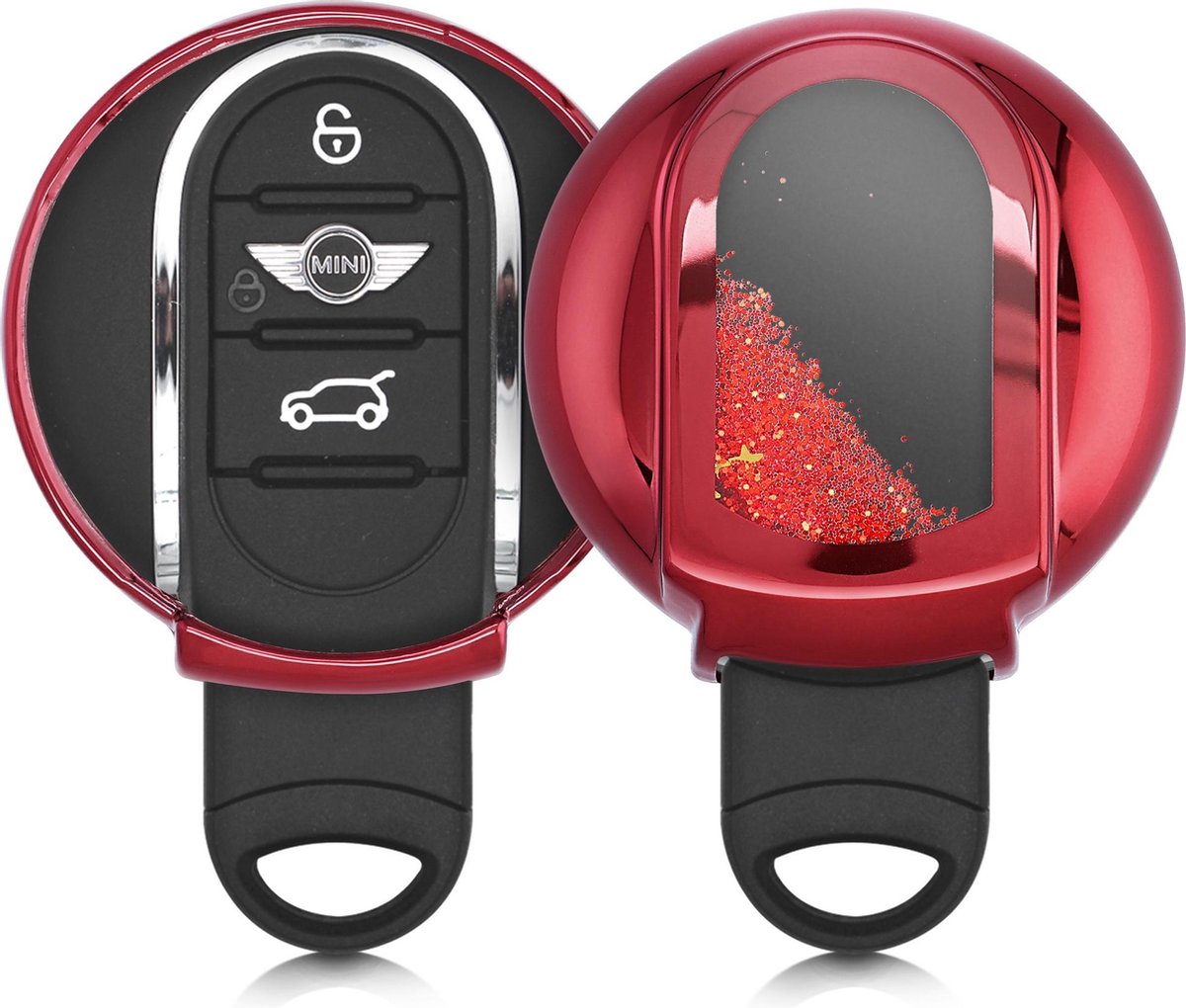 kwmobile autosleutelhoesje geschikt voor Mini 3-knops Smart Key autosleutel - sleutelcover van TPU in rood / metallic donkerrood - Sneeuwbol met Sterren design