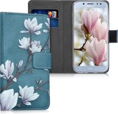 kwmobile telefoonhoesje voor Samsung Galaxy J5 (2017) DUOS - Hoesje met pasjeshouder in taupe / wit / blauwgrijs - Magnolia design