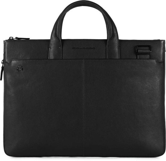 Piquadro Laptop Bag Black Square Leather - noir