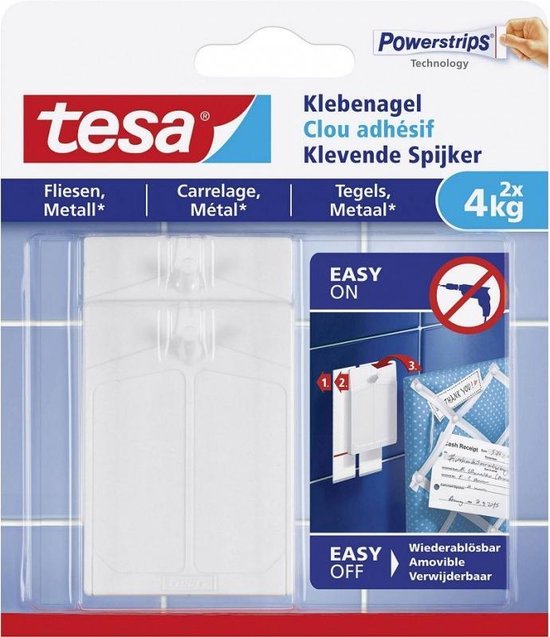 Tesa Klevende Spijker TegelMetaal 4Kg - 2 stuks - Tesa
