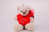 Pluche beer met hart - 20 centimeter - Valentijnscadeau - Valentijn kado- valentijn cadeautje voor hem haar – valentijnsdag decoratie cadeau man vrouw - i love you teddybeer knuffelbeer – rozen beer xxl – liefdes beertje - valentijnsdag knuffel