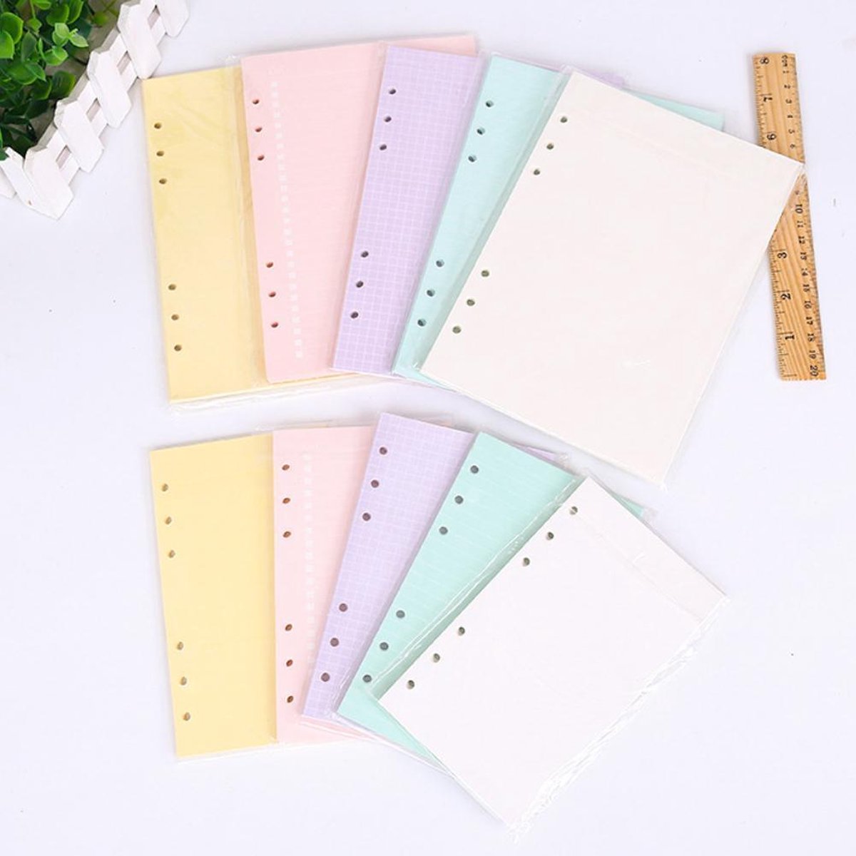 A5 6-ring losbladige binder dagboek met 80 insteekpagina's (puntraster / vierkant rooster / gelinieerd / blanco) 6 indexverdeler-tabbladen 1 doorzichtige pagina-maker 1 ritssluitingszakje inbegrepen, navulbaar