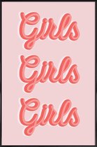 JUNIQE - Poster met kunststof lijst Girls Girls Girls -40x60 /Roze