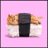 JUNIQE - Poster in kunststof lijst Sushi Cat -30x30 /Oranje & Roze