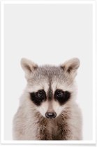 JUNIQE - Poster Raccoon -13x18 /Grijs & Zwart