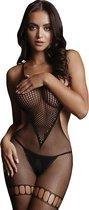 Net High Neck Bodystocking - Black -