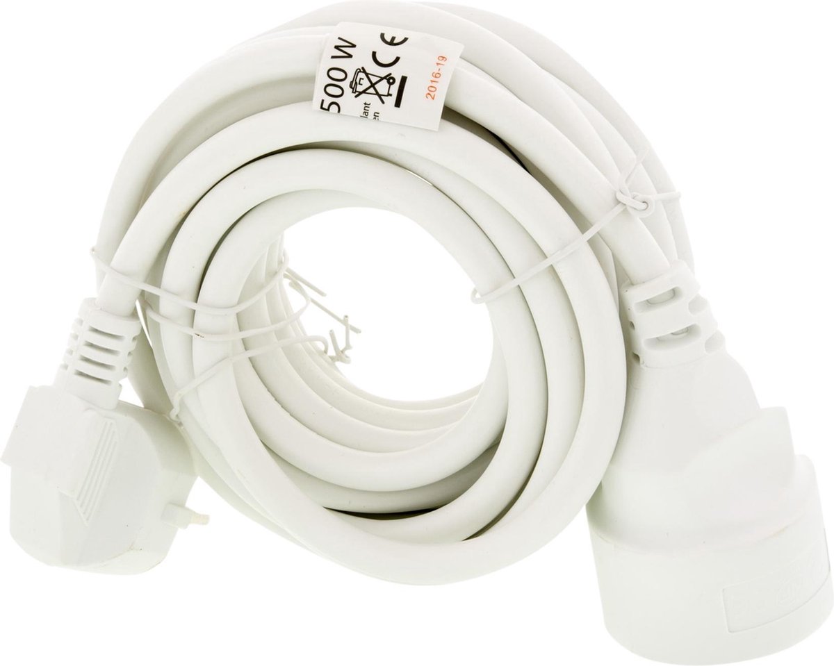 Exin Verlengsnoer - Met penaarde - 5 meter snoer - 3 x 1.5 mm2 vinylkabel - Wit