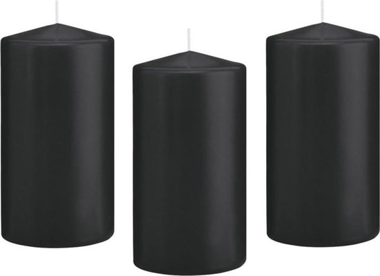 10x Zwarte cilinderkaars/stompkaars 8 x 15 cm 69 branduren - Geurloze kaarsen - Woondecoraties