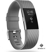 Siliconen Smartwatch bandje - Geschikt voor Fitbit Charge 2 diamant silicone band - grijs - Strap-it Horlogeband / Polsband / Armband - Maat: Maat S
