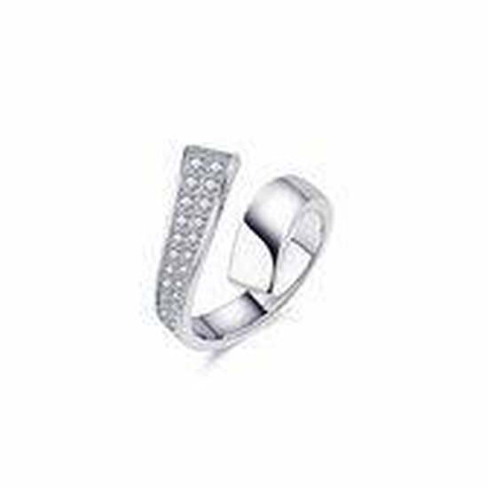 Jewels Inc. - Ring - Ring Ouverte avec Zircone et Finition Polie - 19mm - Taille 52 - Argent Plaqué Rhodium 925