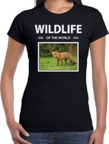 Dieren foto t-shirt Vos - zwart - dames - wildlife of the world - cadeau shirt vossen liefhebber M