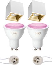 PHILIPS HUE - Opbouwspot Set GU10 - White and Color Ambiance - Bluetooth - Proma Cliron Pro - Opbouw Vierkant - Mat Wit/Goud - Verdiept - 90mm