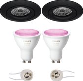 PHILIPS HUE - LED Spot Set GU10 - White and Color Ambiance - Bluetooth - Proma Uranio Pro - Inbouw Rond - Mat Zwart - Kantelbaar - Ø82mm