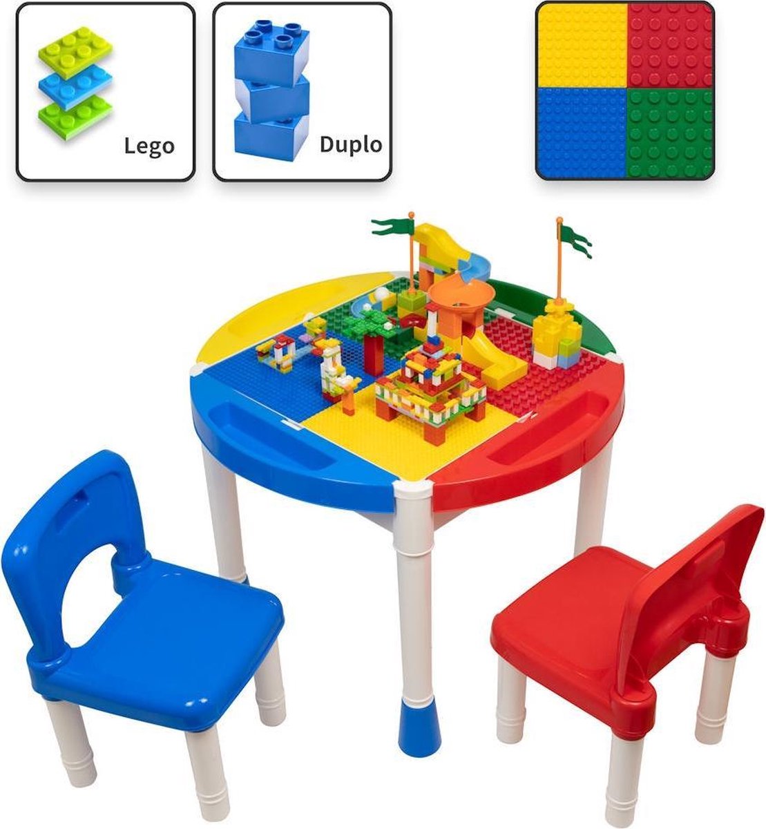 Decopatent® - Kindertafel met 2 Stoeltjes - Speeltafel met bouwplaat en  vlakke kant -... | bol.com