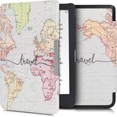 kwmobile hoes geschikt voor Tolino Shine 3 - Magnetische sluiting - E reader cover in zwart / meerkleurig - Travel Wereldkaart design