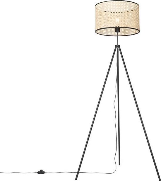 QAZQA kata - Landelijke Tripod | driepoot vloerlamp | Staande Lamp - 1 lichts - H 151 cm - Naturel - Woonkamer | Slaapkamer | Keuken